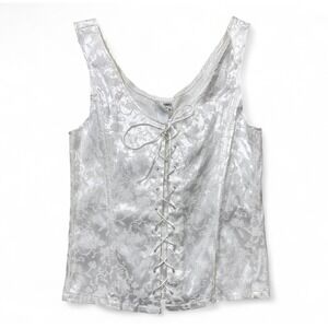 Frederick's of Hollywood White Satin Floral Sleeveless Corset Top XL‎